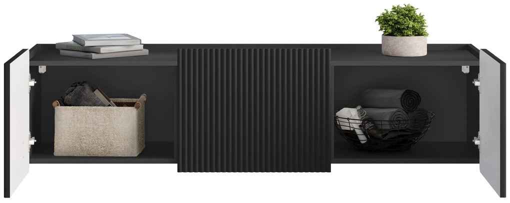 Szafka RTV Malmi 150 cm wisząca - czarny mat / złoty