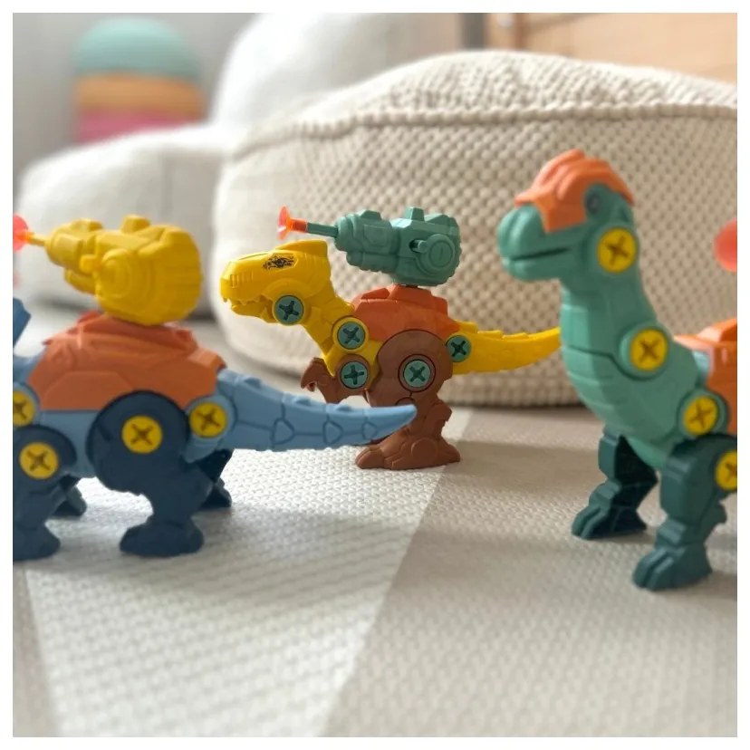 Woopie zestaw dinozaury do skręcania 3 szt. zestaw konstrukcyjny w pudełku + wiertarka i śrubokręt