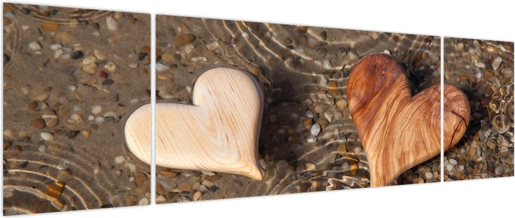 Obraz - Drewniane serca (170x50 cm)