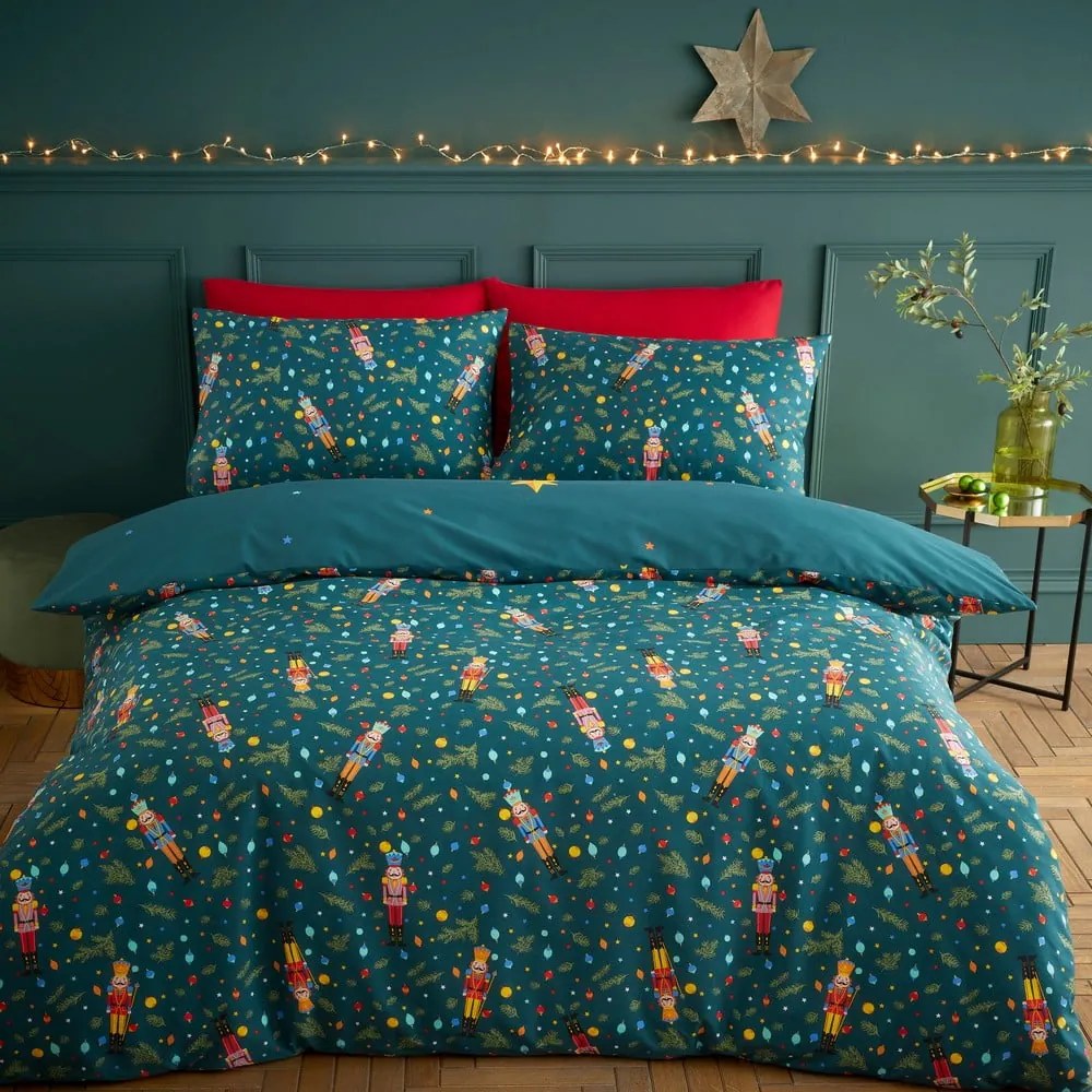 Ciemnozielona pościel dwuosobowa/przedłużona 200x200 cm Nutcracker – Catherine Lansfield