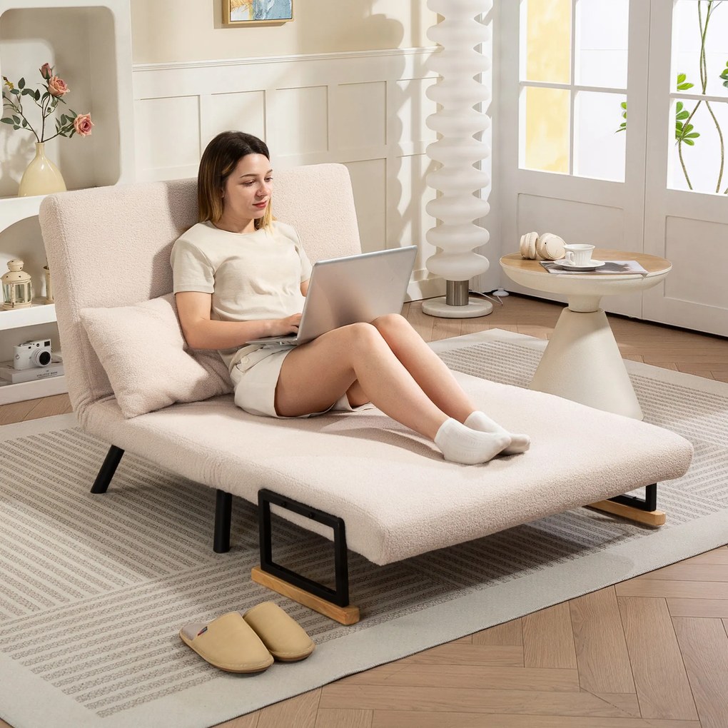 HOMCOM Sofa rozkładana 2-osobowa, sofa welurowa, funkcja spania, w zestawie 2 poduszki, wygląd weluru, Naturalny + Beżowy + Czarny | Aosom PL