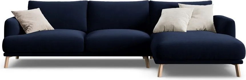 Ciemnoniebieski aksamitny narożnik (prawostronny/z szezlongiem) Naomi – Micadoni