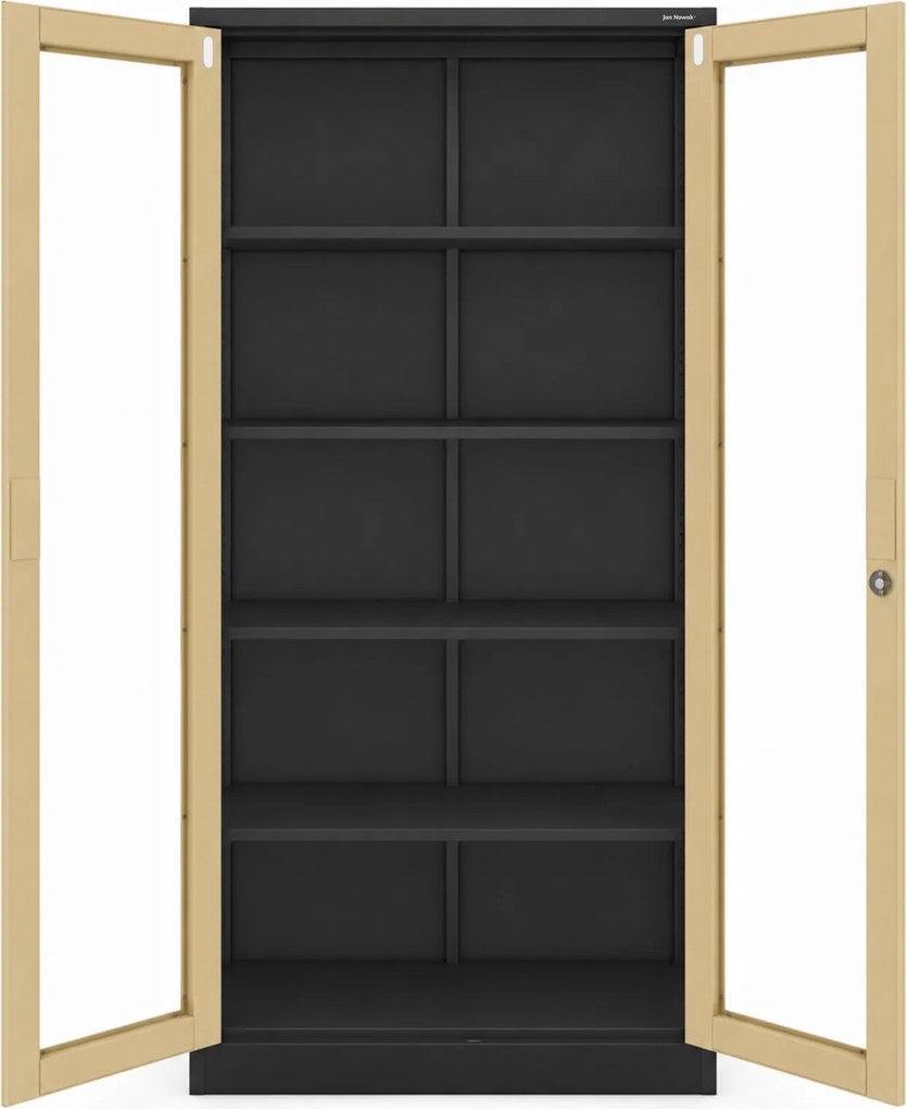 Przeszklona szafa medyczna Eco Design Amelia, 90x40x185 cm, antracyt/orzech