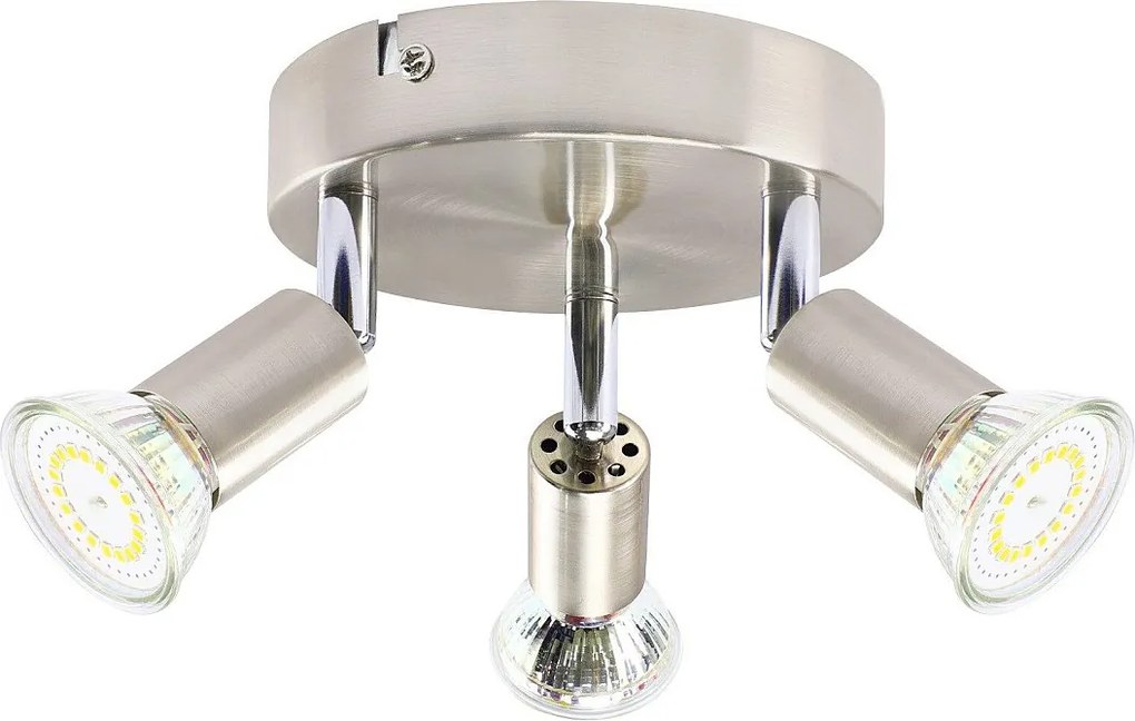 NETTLIFE Reflektory sufitowe 3 GU10 regulowane 350° z okrągłego niklowanego metalu, nowoczesna lampa do salonu sypialni kuchnia jadalnia, max 3x25W