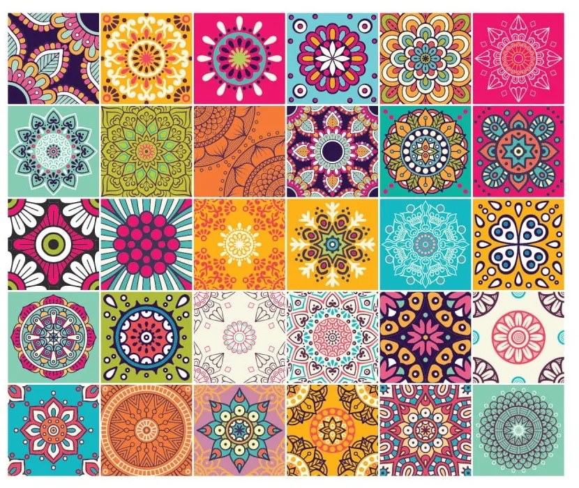 Zestaw 30 naklejek ściennych Ambiance Wall Stickers Tiles Azulejos Mariska, 15x15 cm
