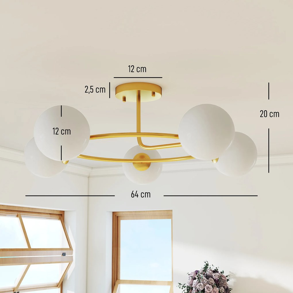 HOMCOM Lampa sufitowa 20 W z 5 gniazdami G9, elegancki złoto-biały wygląd, bez żarówek | Aosom PL