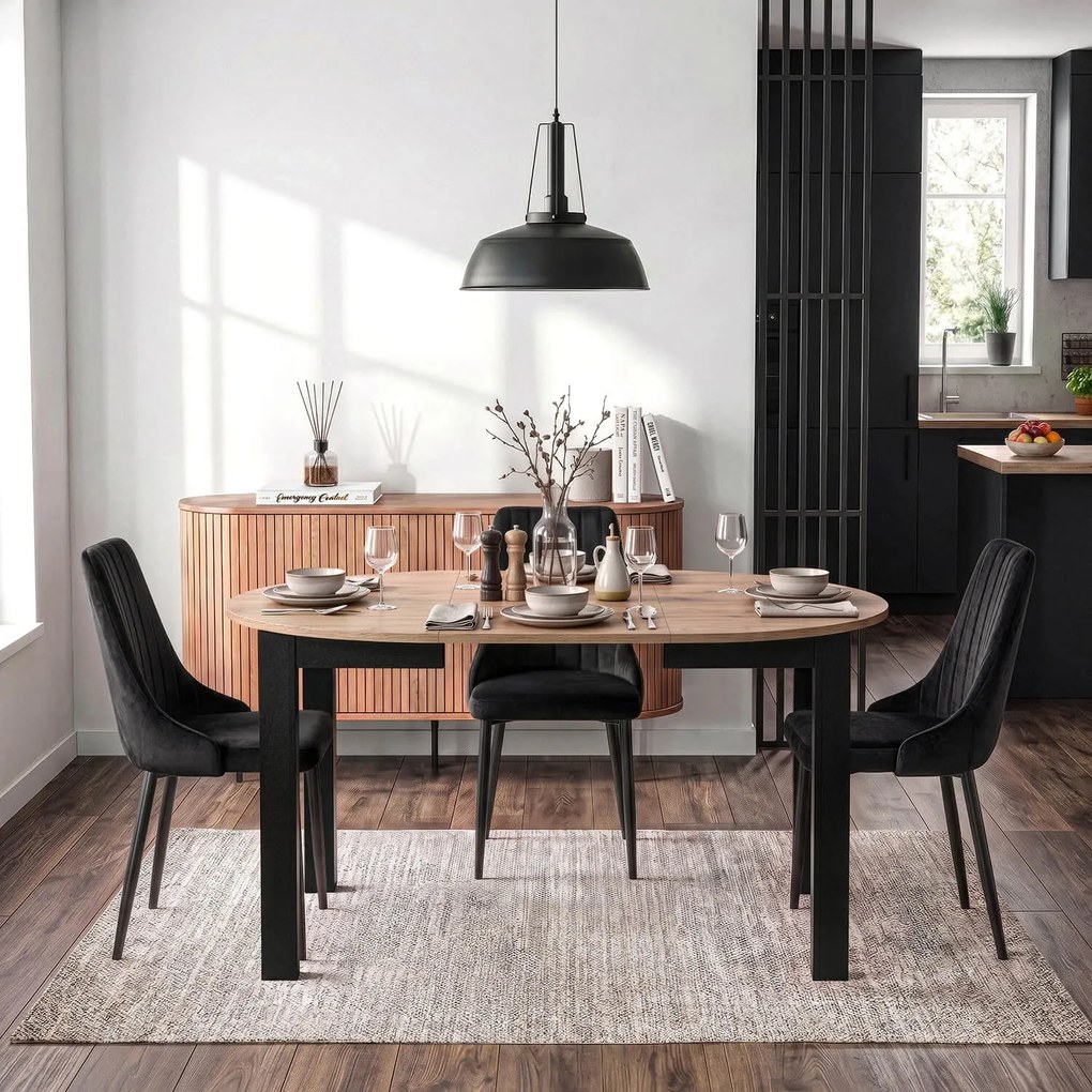 Mały stół loftowy z funkcją rozkładania Harry 102-142 cm, dąb artisan/czarny