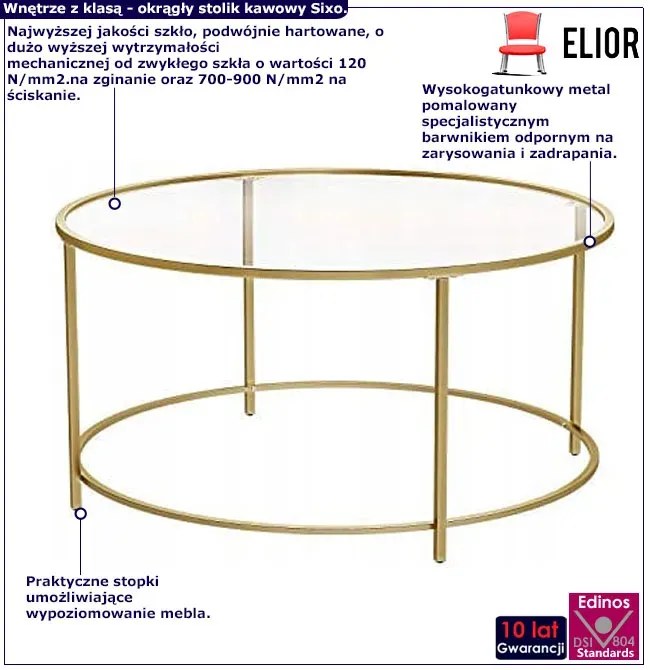 Złoty szklany stolik kawowy w stylu glamour D5-C35