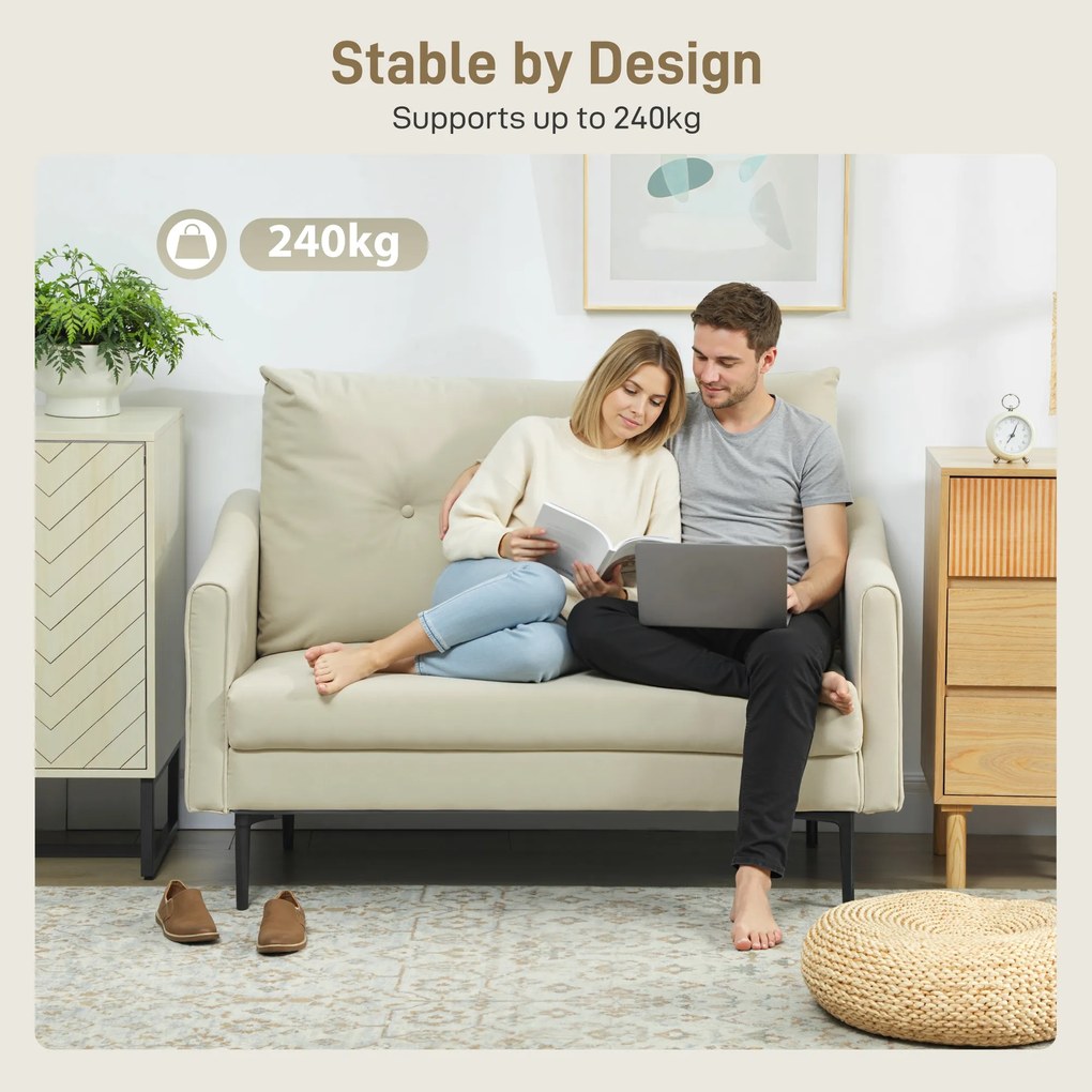 HOMCOM Sofa 2-osobowa z piankowym wypełnieniem i obiciem materiałowym, do salonu, sypialni, rama metalowa, kremowy