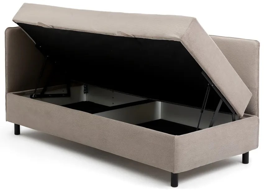 Szarobrązowe tapicerowane łóżko jednoosobowe ze schowkiem i materacem 90x200 cm Avela – Bonami Selection