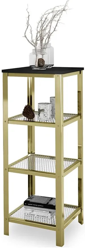 Nowoczesny regał z metalową ramą złoty + czarny połysk F4-Z45