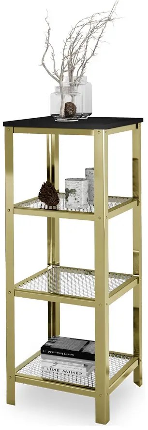 Nowoczesny regał z metalową ramą złoty + czarny połysk - Nessebax 4X