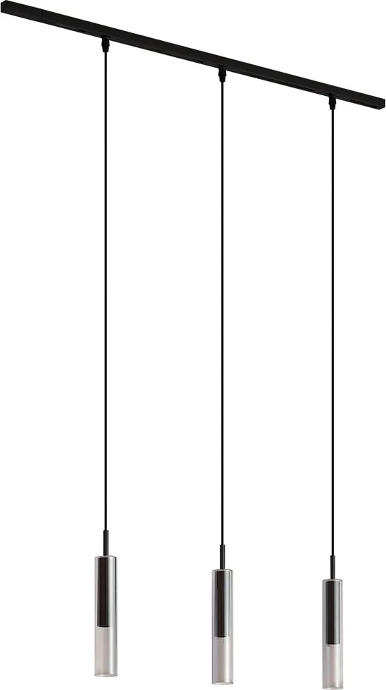 Nowoczesny system szynowy czarny z 3 lampami wiszącymi czarnymi z przydymionego szkła 1-fazowy - Slimline Loyce