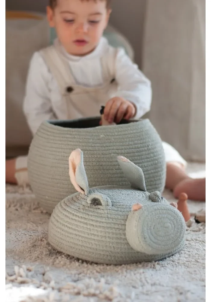 Jasnoszary tekstylny dziecięcy kosz na zabawki ø 25x30 cm Henry the Hippo – Lorena Canals