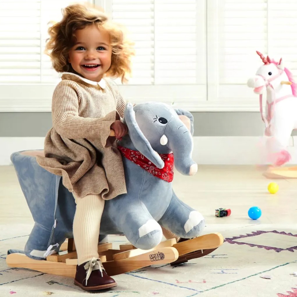 Pluszowy słoń na biegunach VICTOR z pasem bezpieczeństwa, szary Spielwerk
