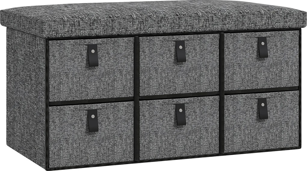 HOMCOM Ławka na Buty, Obicie w Optyce Lnu, 6 Komór, Rama z MDF, Szary