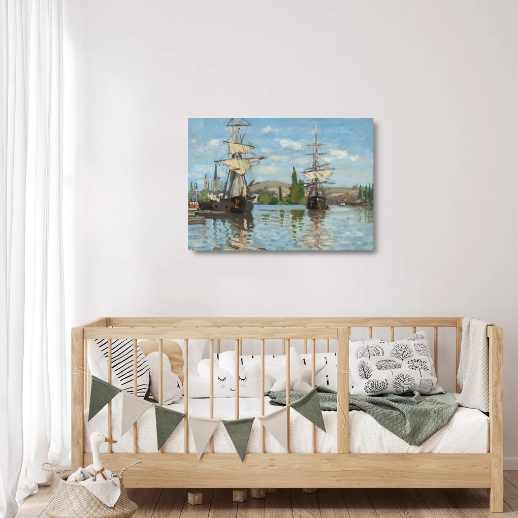 Obraz na szkle - Claude Monet, Ships Riding on the Seine at Rouen, reprodukcje (70x50 cm)