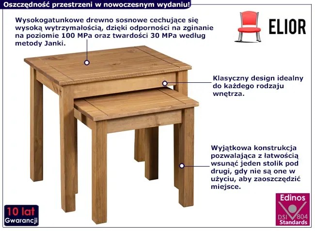 Zestaw 2 stolików wsuwanych pod siebie drewno sosnowe Cortez 6X