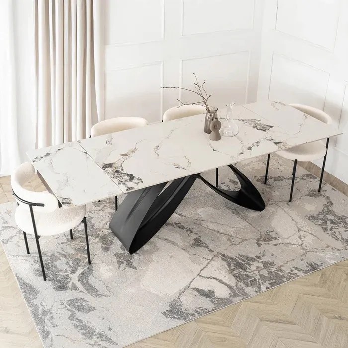 Stół Rozkładany Prostokątny LUIGI 160-240 cm Ceramiczny Biały Marmur/Czarny do Jadalni Loft