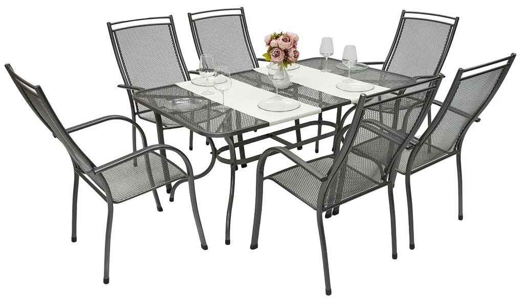 Metalowy zestaw ogrodowy PALMA I. 1 + 6 Stół prostokątny 160x95 cm (CT0311)