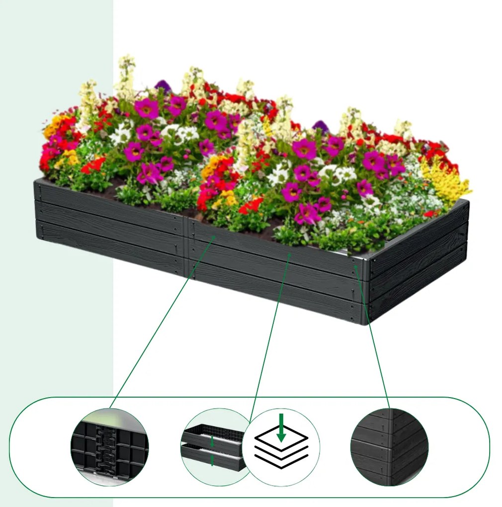 Prosperplast Podwyższona grządka WOODY 149x75,6x25cm, antracytowa