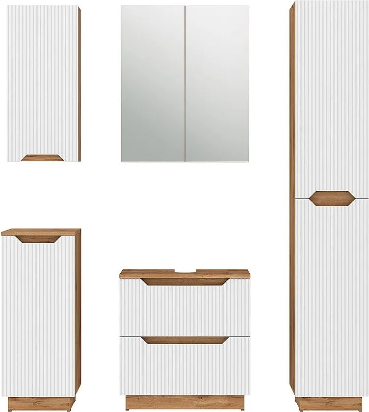 Zestaw mebli łazienkowych dąb/białe paski 59.8x32x62.5 lotta
