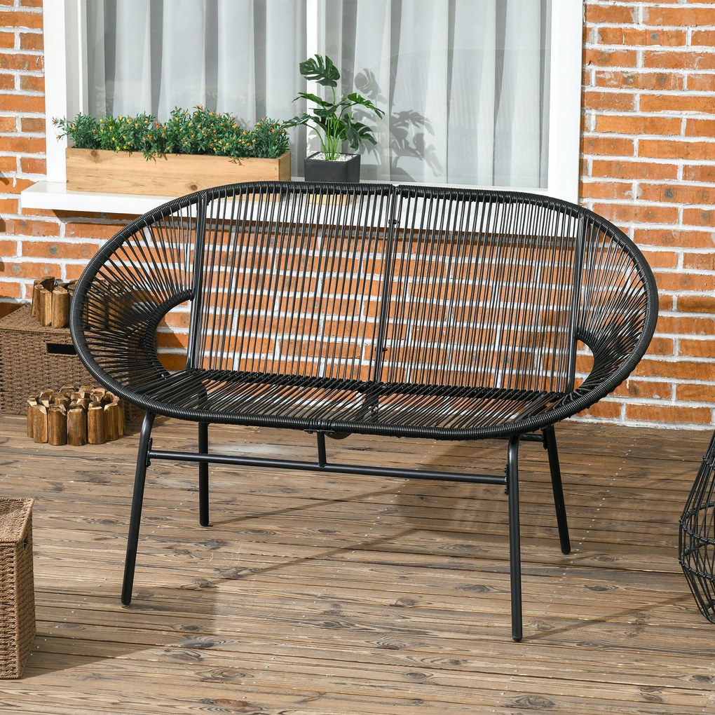 Outsunny Fotel Rattanowy w Stylu Boho, 132 cm x 72 cm x 83 cm, Czarny