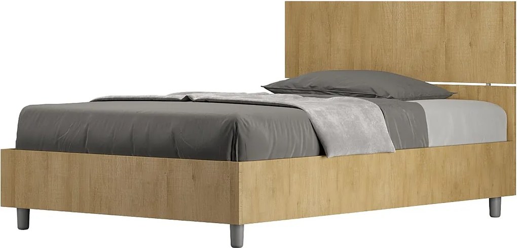 Łóżko wyposażone w stelaż z listwami z pojemnikiem 120x200 Prosty zagłówek dąb naturalny Demas