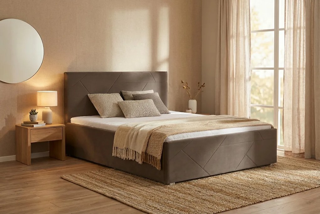 Łóżko TONY 140x200 cm Brąz Z materacem