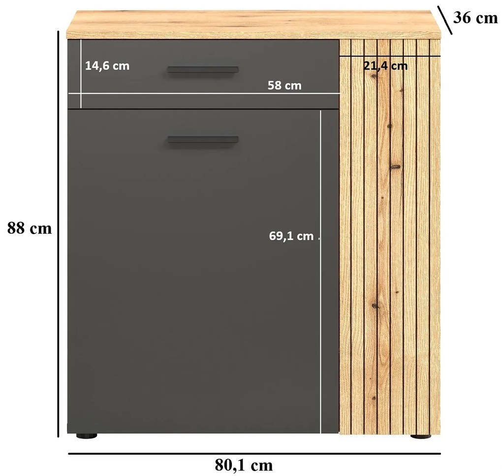 Komoda dwudrzwiowa z szufladą grafit + dąb evok K3-F25