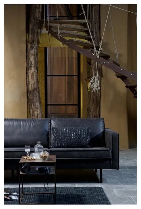 Czarna sofa z obiciem ze skóry z recyklingu BePureHome Rodeo, 190 cm