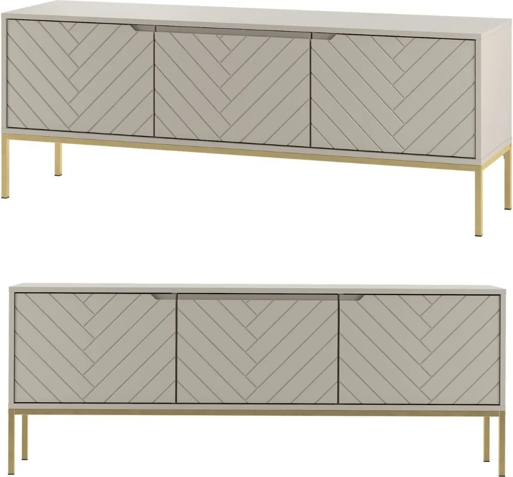 Szafka RTV w jodełkę Aspen 01 cashmere/złoty 150 cm