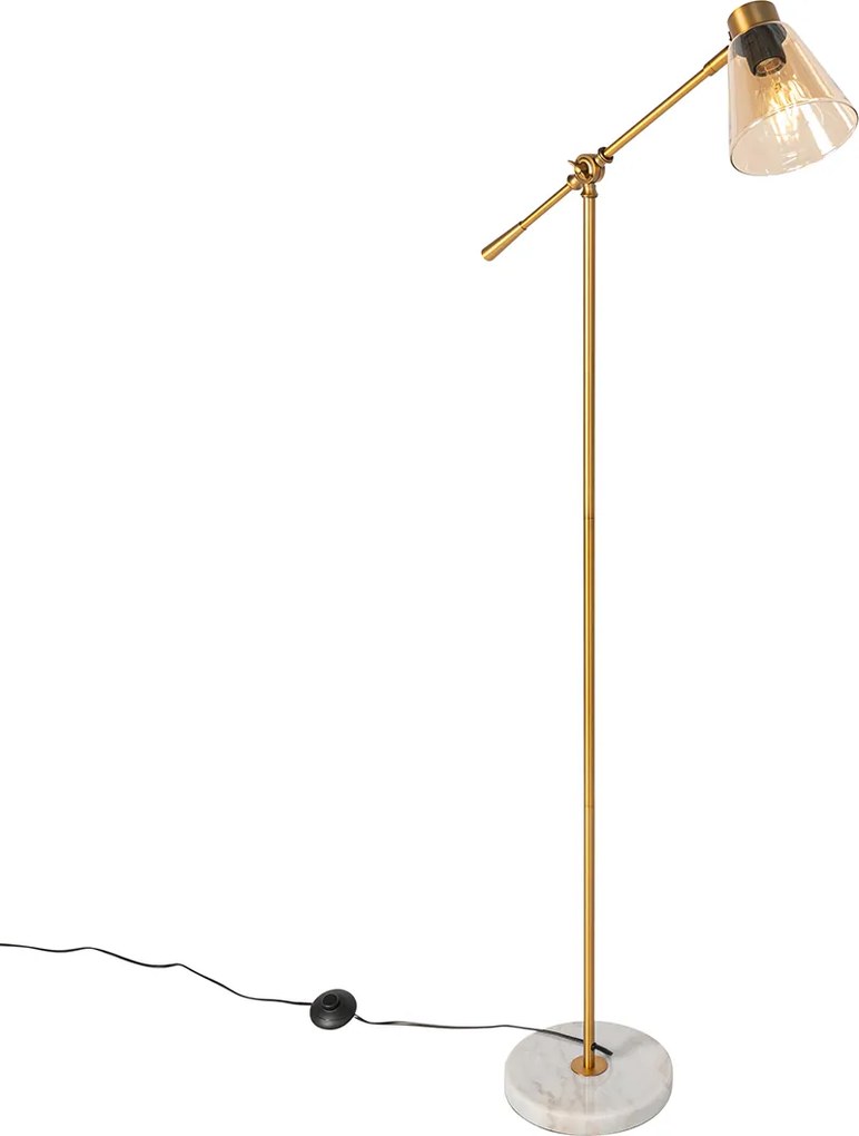 Lampa podłogowa w stylu art deco brązowa z marmurem i bursztynowym szkłem - Nina