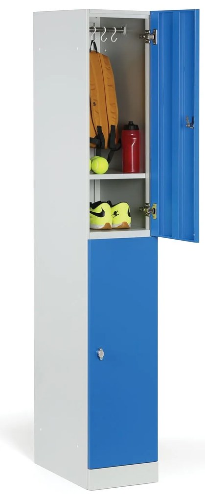 Szafka skrytkowa S1, 2 schowki, 1850 x 300 x 500 mm, demontaż, zamek cylindryczny, drzwi zielone