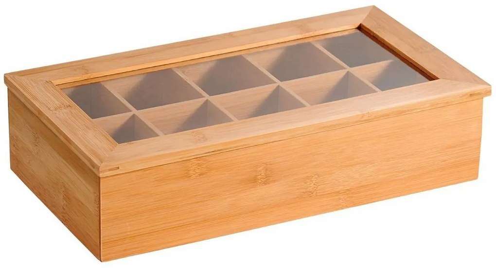 Kesper 58901 Organizer na herbatę bambusowy, 10 przegródek, 36 x 20 x 9 cm