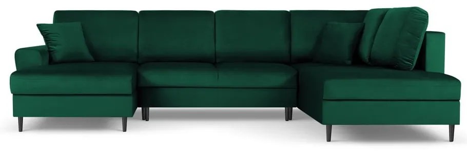 Zielony aksamitny rozkładany/ze schowkiem narożnik (prawostronny/w kształcie litery U) Kyoto – Cosmopolitan Design