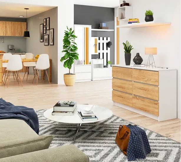 Komoda do pokoju dziecięcego biała + dąb sonoma M5-B66