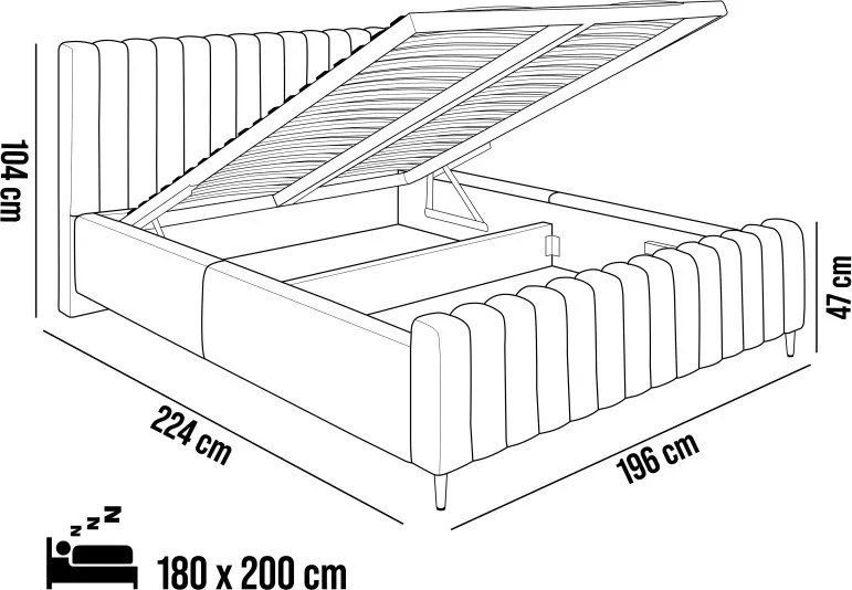 Łóżko LUX tapicerowane z pojemnikiem i zagłówkiem w tkaninie AMON 09 kolor SREBRNY DOMOHOME