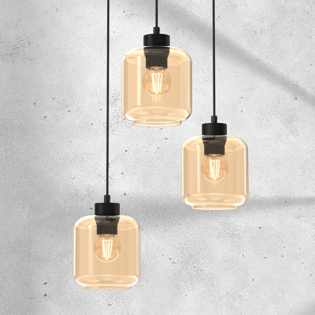 Lampa wisząca SOMBRA AMBER 3xE27, potrójna, 3 klosze, na kole
