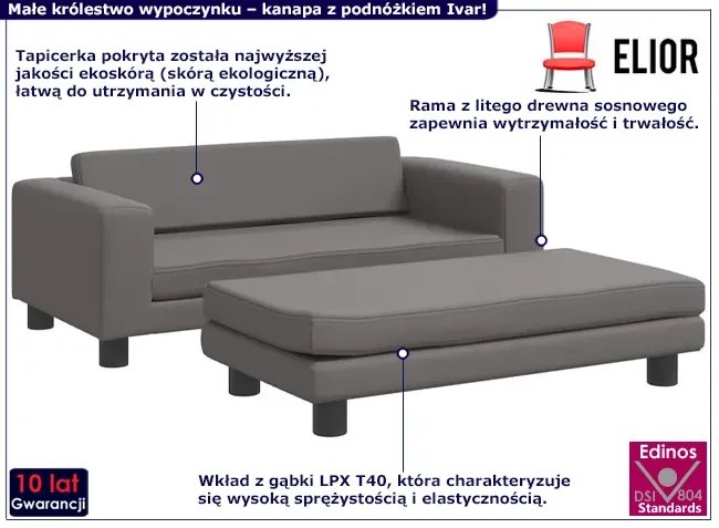 Szara kanapa dziecięca z podnóżkiem C5-G81