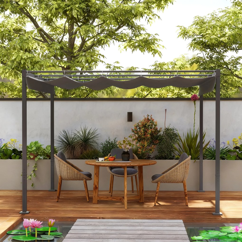 Outsunny Pergola ogrodowa 3 x 3 m z chowanym dachem, pawilon, baldachim zapewniający cień, UPF30+, Grau | Aosom PL