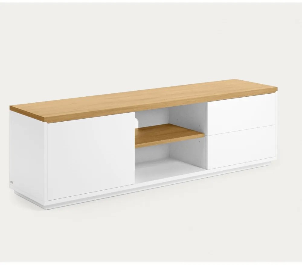 Biała szafka pod TV w dekorze dębu 150x44x36 cm Abilen – Kave Home