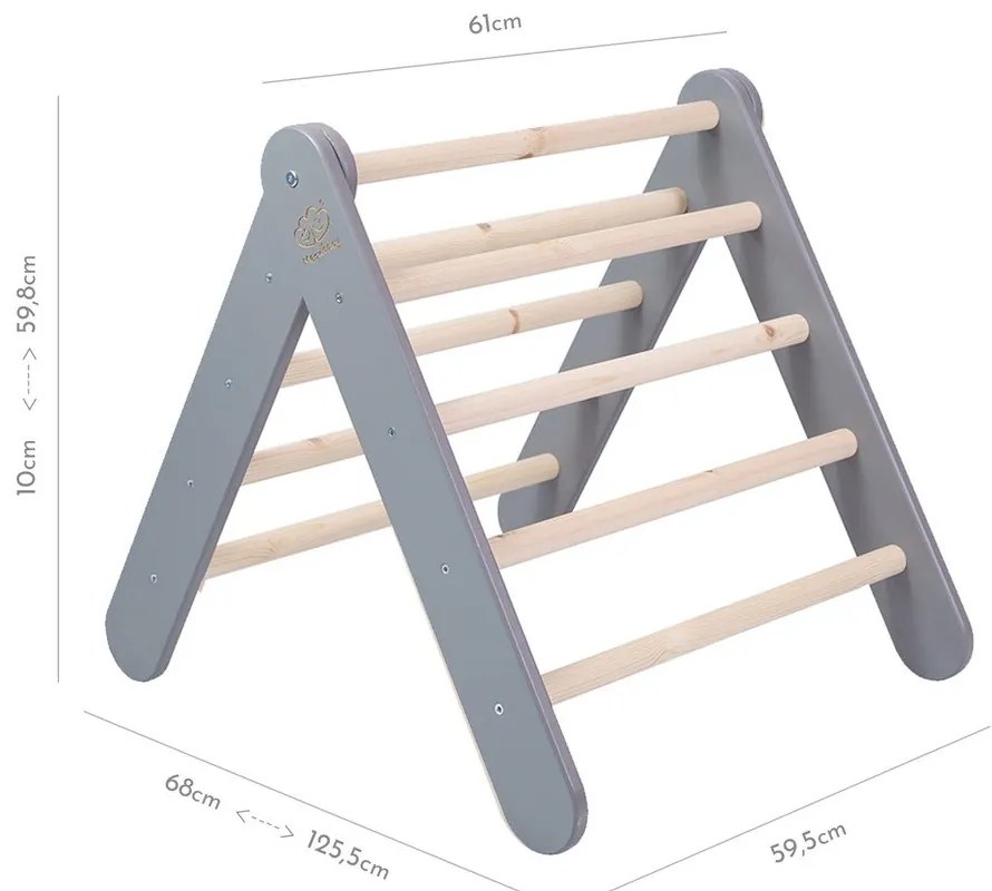 Szara drabinka pikler z litego drewna sosnowego 46x87x60 cm Montessori – Meowbaby