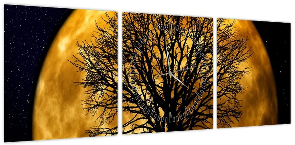 Obraz księżyca i sylwetki (z zegarem) (90x30 cm)