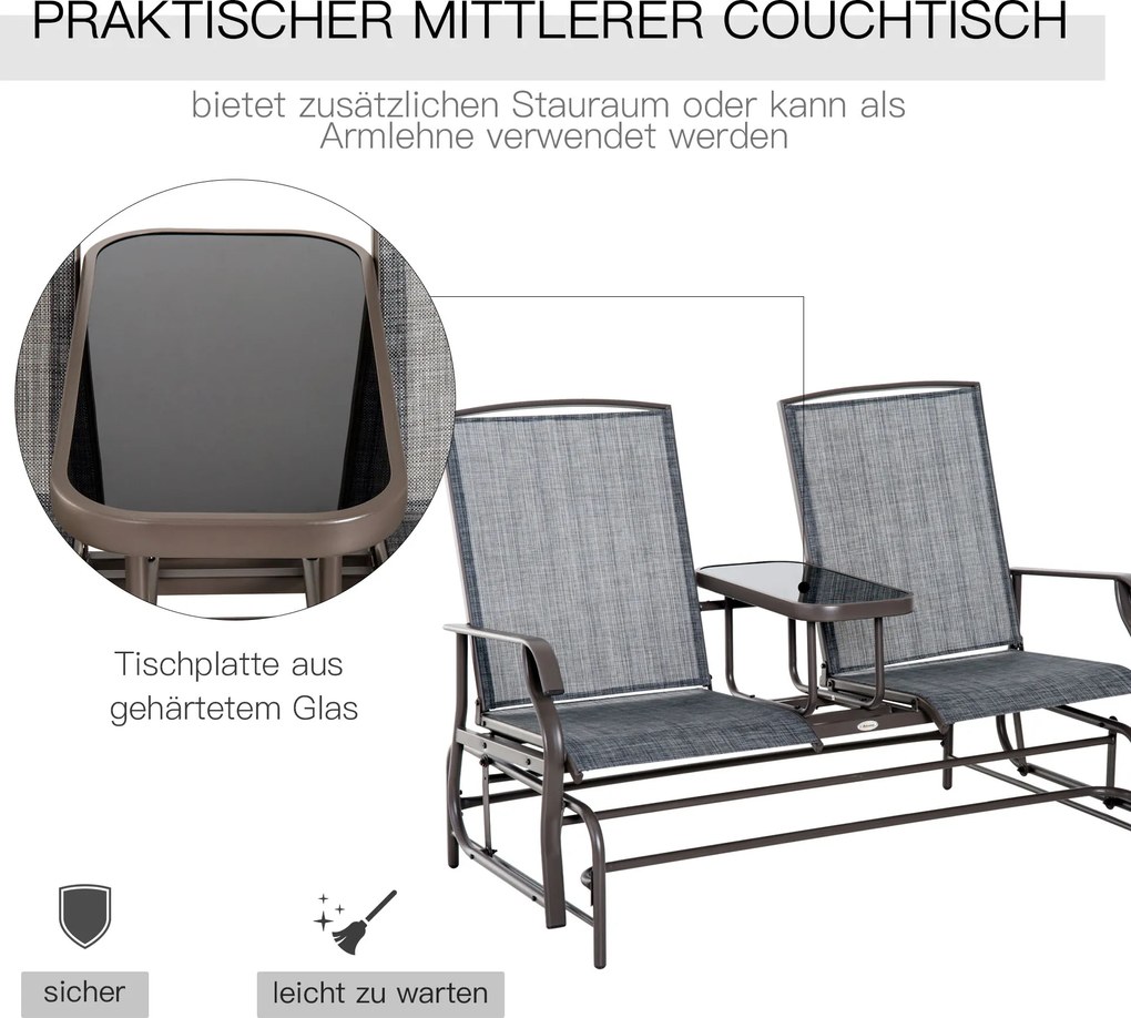 Metalowa ławka ogrodowa 2osobowa krzesło bujane z stołem huśtawka ogrodowa brązowa elegancja i komfort | Aosom PL