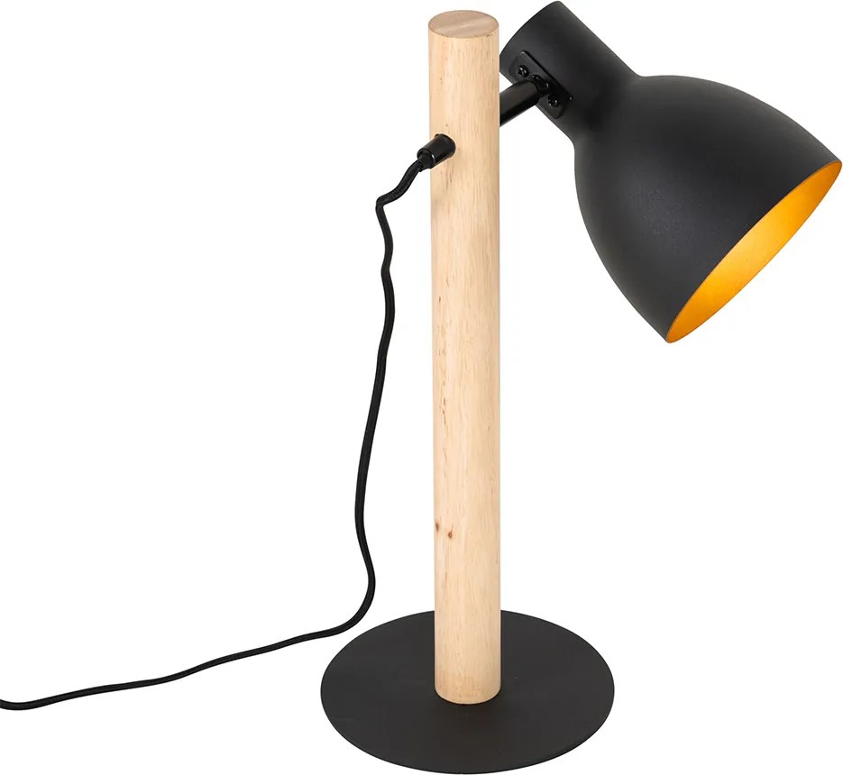 Rustykalna lampa stołowa czarna z drewnem - Flint