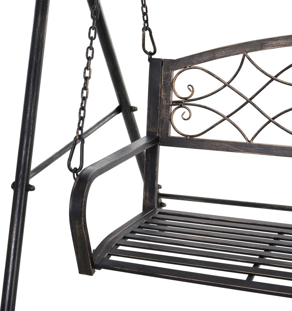 Outsunny Huśtawka Ogrodowa Ławka w Stylu Vintage, Design w Odcieniach Mosiądzu, 167 cm x 123 cm x 175 cm