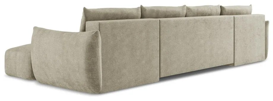 Beżowy rozkładany narożnik z tkaniny szenilowej (w kształcie litery U) Leila – Makamii