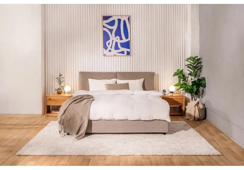 Łóżko tapicerowane dwuosobowe taupe z miejscem do przechowywania z materacem/kratką 180x200 cm Myra Pillow - Bonami Selection