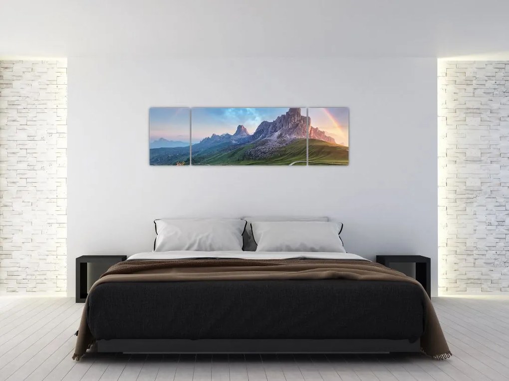 Obraz tęczy nad skałami (170x50 cm)